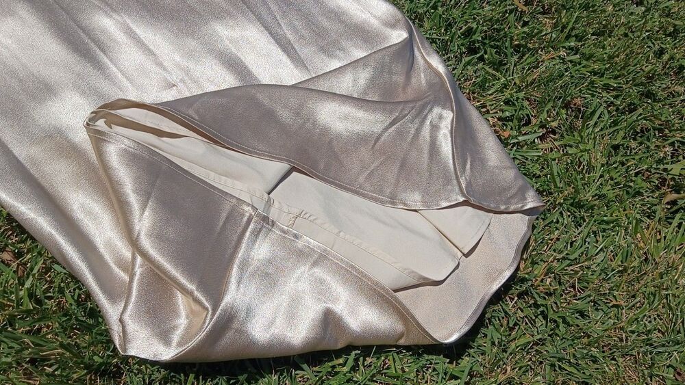 Birdy Grey Champagne Satin Midi Slip Dress Bridesmaid Adjustable Straps S - Picture 7 of 11